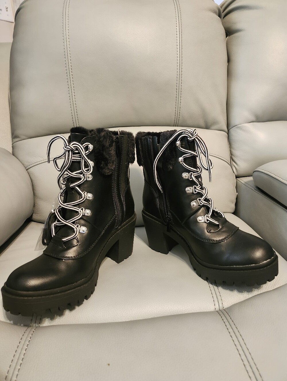 torrid Black Lace-Up Faux-Fur Chunky Heel Boots